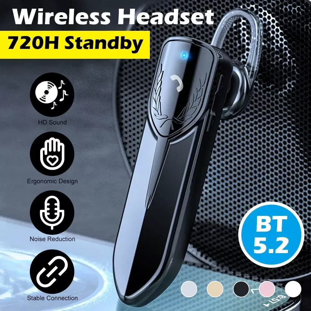 Wireless Bluetooth 5.2 Headset Earpiece Car Trucker Earbuds Headphone Earphone