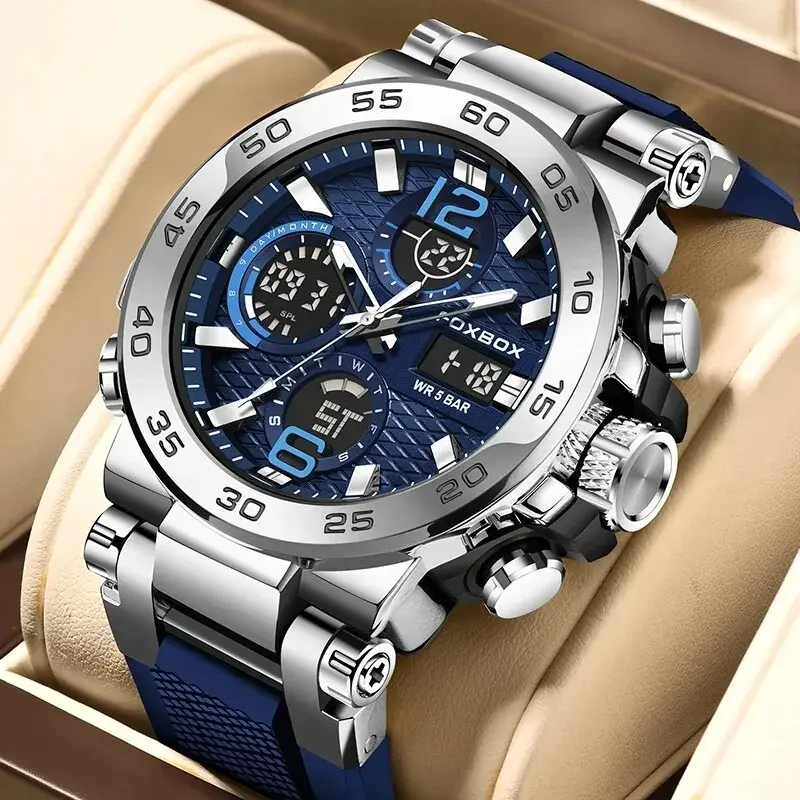 Mens Sports Diver Wristwatch Digital Analog Waterproof Quartz LED Luxury Watches