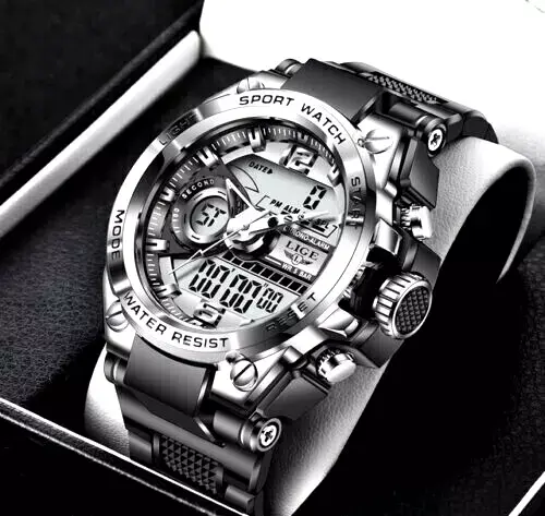LIGE Digital Mens Military Watch 50m Waterproof Wristwatch LED Quartz Sports