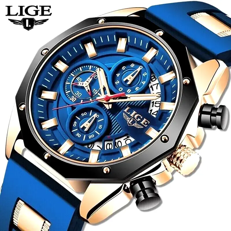 Luxury Mens Wristwatch Luxury Quartz Blue Silicone Strap Waterproof Designer Watch