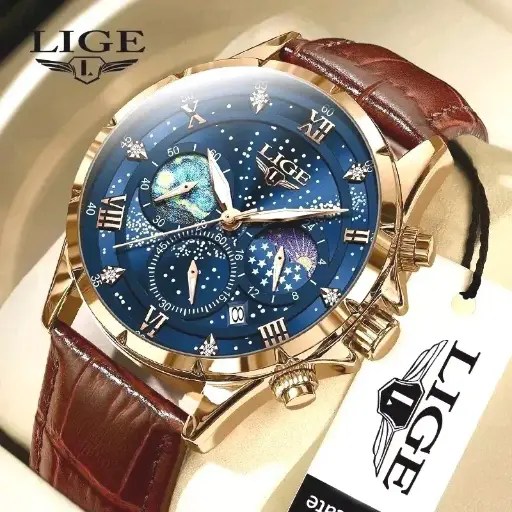 Mens Watch Quartz Chronograph Leather Strap Luminous Luxury Wristwatch